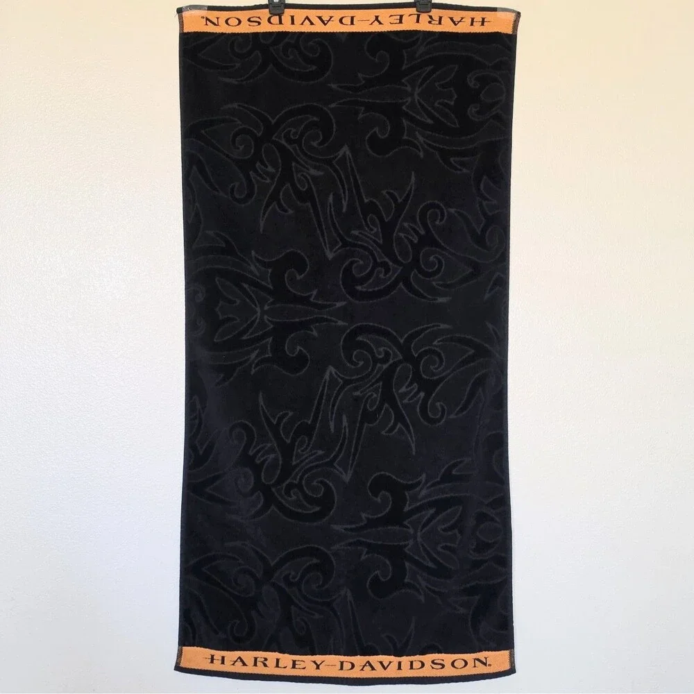 Harley-Davidson Bath Towel 24x48 Tribal Design Beach Black And Orange
